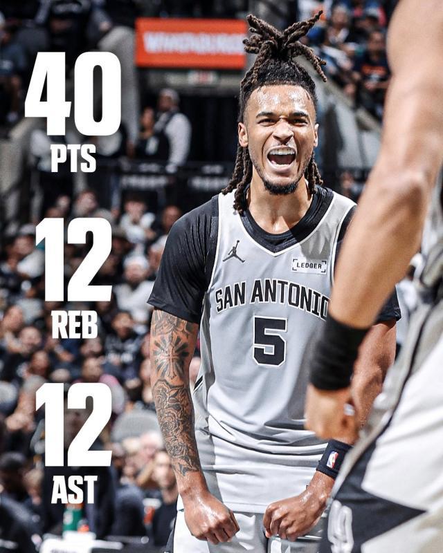 kaiyun-文班队友比肩张伯伦！卡斯尔轰出历史级40+三双